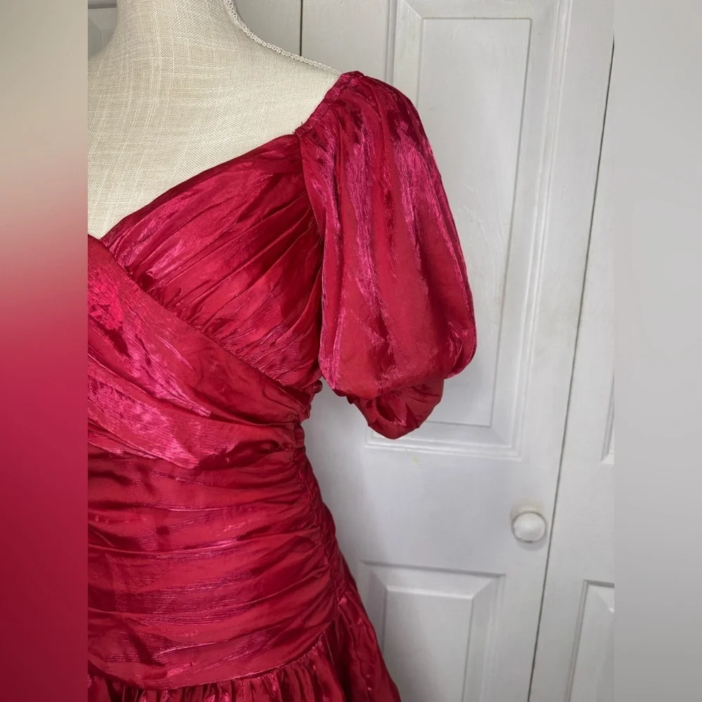 Storia Vibrant Red Mini Dress Ruched Ribbed M - Picture 3 of 9